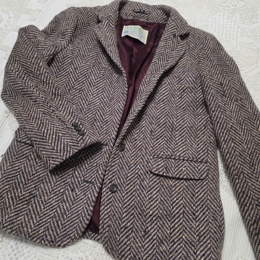 Vintage Jimmy Hourihan 100% Wool Blazer 14 Multi Chevron Donegal Tweed Ireland